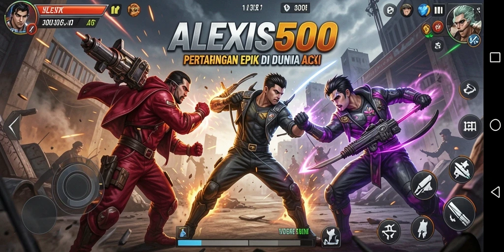Screenshot gameplay ALEXIS500 yang menunjukkan aksi seru dan karakter yang dinamis.