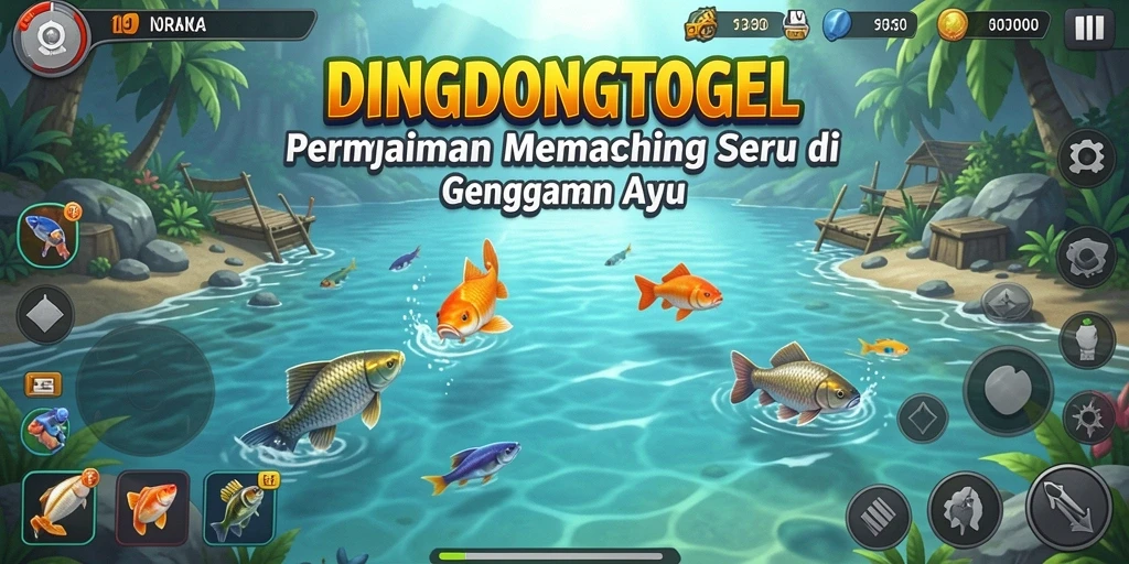 Screenshot DINGDONGTOGEL menampilkan pemain yang menangkap ikan di lokasi memancing yang menakjubkan.