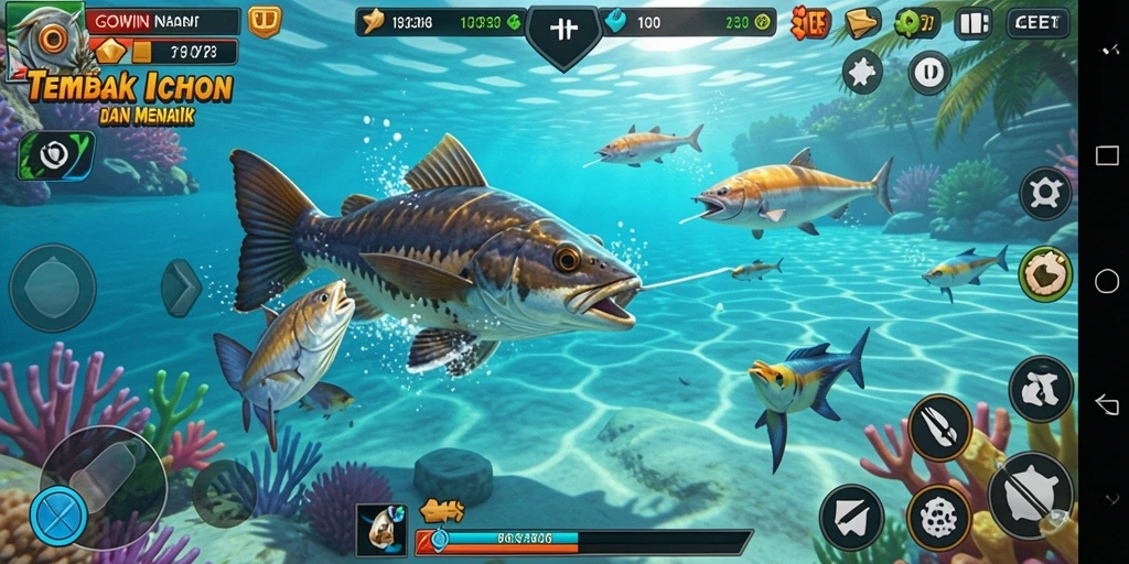 Screenshot GOWIN menampilkan pemain yang sedang asyik menembak ikan.