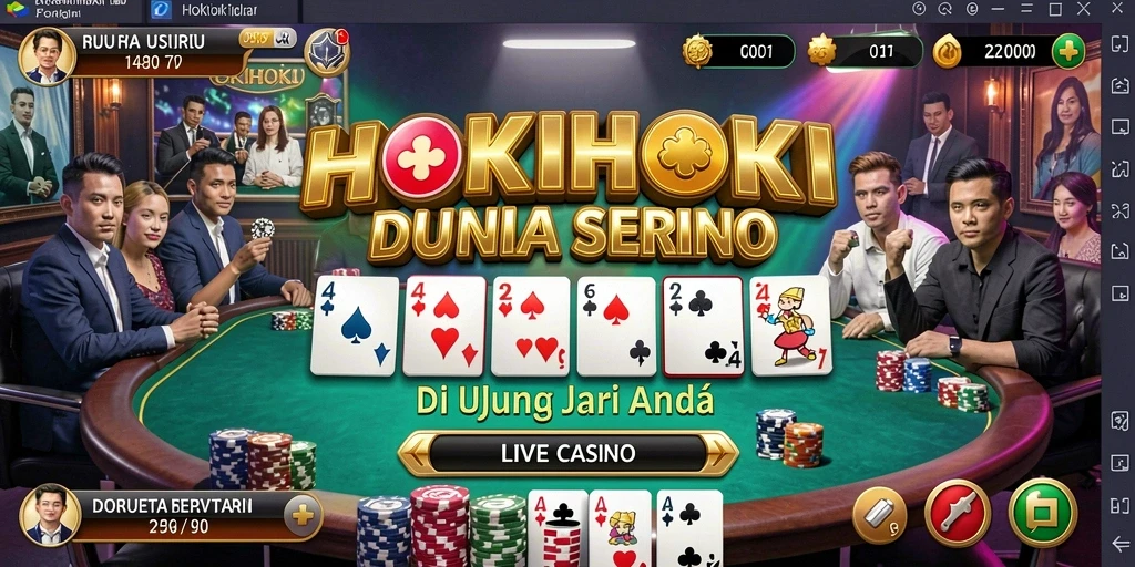 Screenshot gameplay HOKIHOKI menampilkan dealer live dan suasana kasino yang menegangkan.