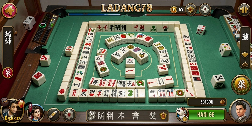 Tampilan gameplay seru dari LADANG78 yang menampilkan ubin Mahjong.