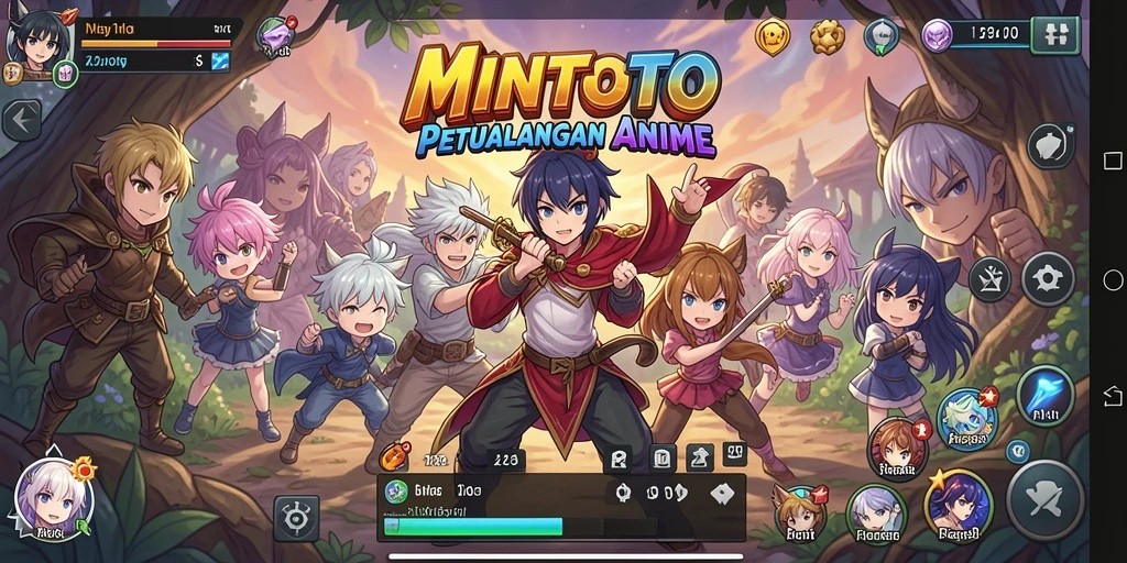Tangkapan layar gameplay MINTOTO dengan karakter Anime yang dinamis.