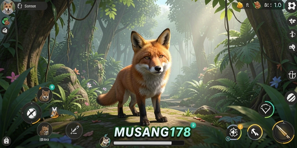 Tampilan gameplay MUSANG178 dengan karakter yang berinteraksi di dunia simulasi.