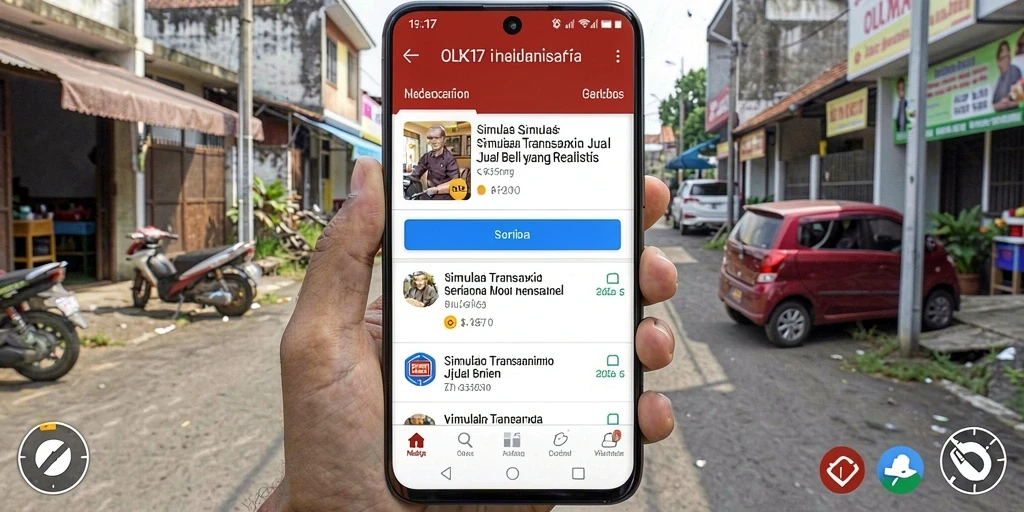 Screenshot gameplay OLX17 menunjukkan transaksi jual beli yang interaktif.