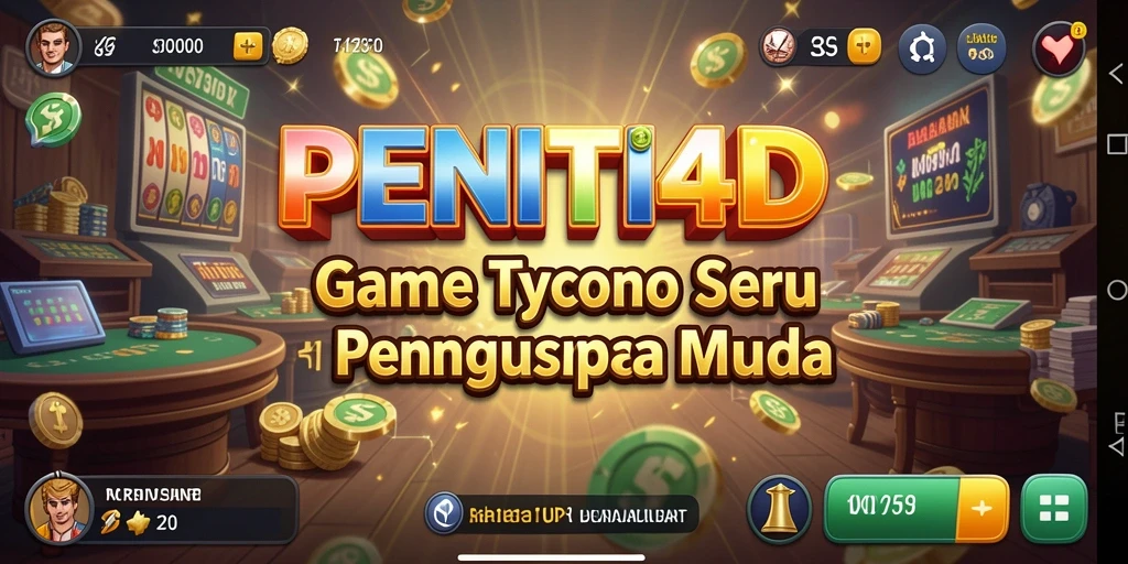 Screenshot utama gameplay PENITI4D yang menunjukkan pengelolaan bisnis.