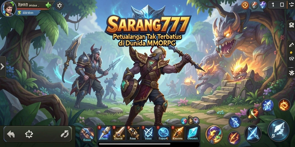 Tangkapan layar utama gameplay SARANG777 menunjukkan aksi perang seru dalam MMORPG.