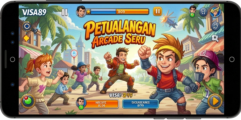 Screenshot gameplay VISA89 menampilkan aksi seru di arena Arcade.