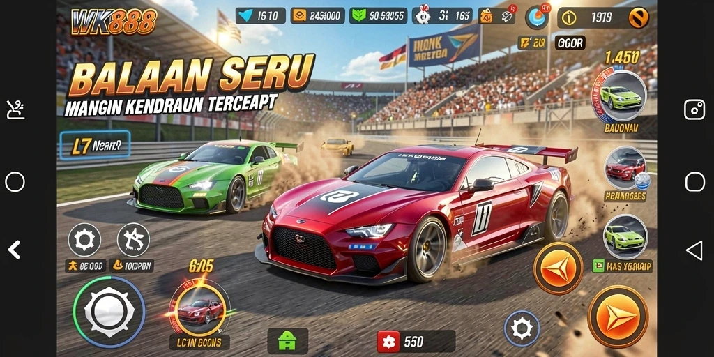 Tangkapan layar gameplay Racing dari WK888 yang mendebarkan.