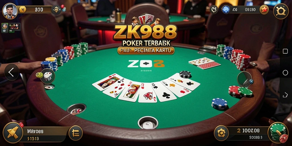 Tampilan gameplay seru di ZK988 dengan suasana poker nyata.